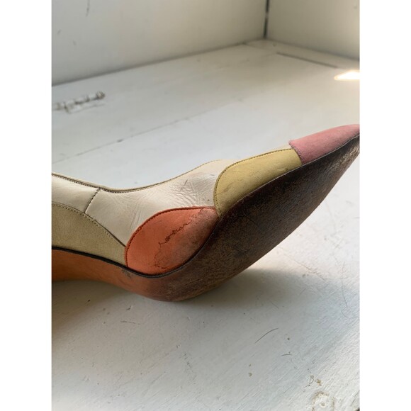 60s Off White Heels Pointy Toe 8 Narrow Vintage Midcentury Shoes Johansen - Picture 10 of 10